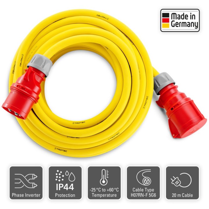 Ammattijatkokaapeli 20 m, 400 V, 32 A, 6 mm²