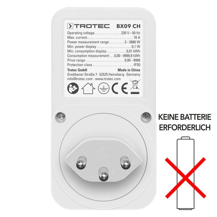 BX09 CH energiakustannusmittari, pistoke tyyppi J