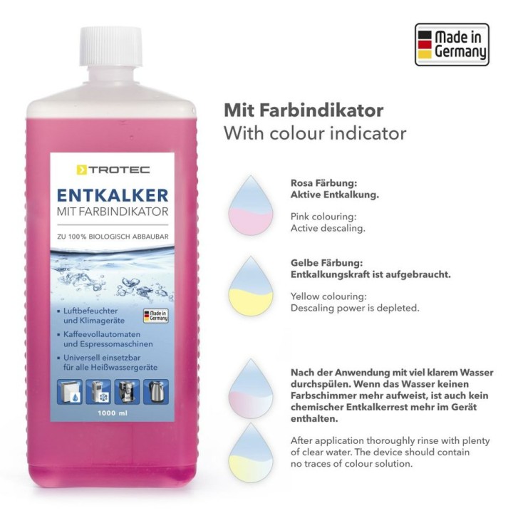 Nestemäinen kalkinpoistoaine väri-indikaattorilla 1 l