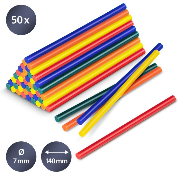 Värillinen kuumaliimapuikkosetti 50 kpl 7 mm