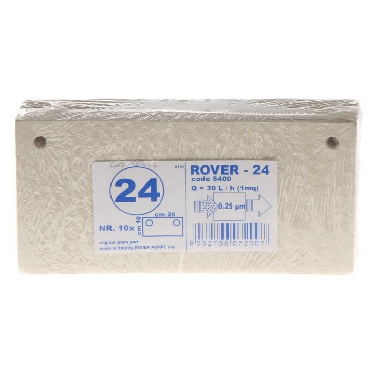 Tipo 24 suodatinlevyt Rover Pulcino -suodatinpumpuille, 20 × 10 cm, 10 kpl
