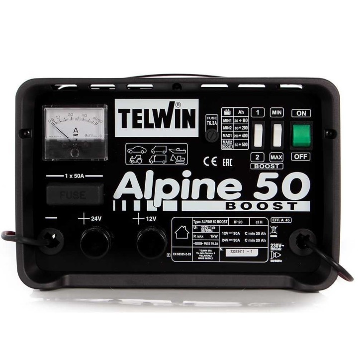 Telwin Alpine 50 Boost akkulaturi, 12/24 V, 1 000 W, WET-akuille