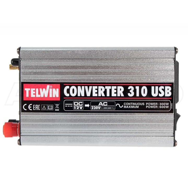 Telwin Converter 310 USB -invertteri, 300 W, 12 V / 230 V, 2 USB-porttia