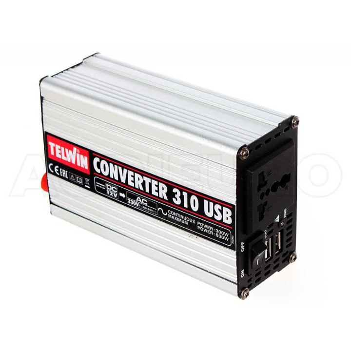 Telwin Converter 310 USB -invertteri, 300 W, 12 V / 230 V, 2 USB-porttia