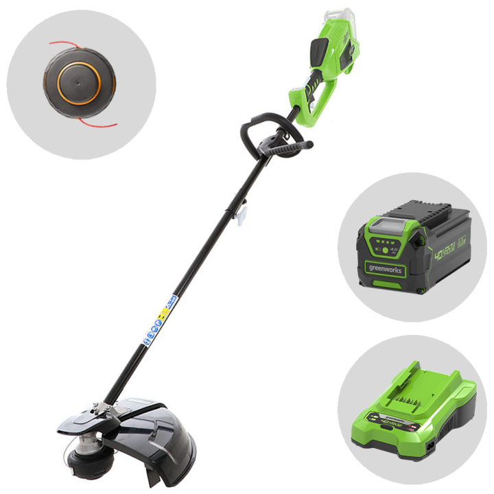 Greenworks GD40BC akkuraivaussaha 40 V 4 Ah siimapää ja nelihampainen terä