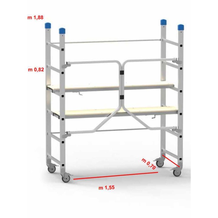 Marchetti DINAMICO kokoontaittuva alumiinityöteline, 2,80 m, 150 kg, sisäkäyttöön