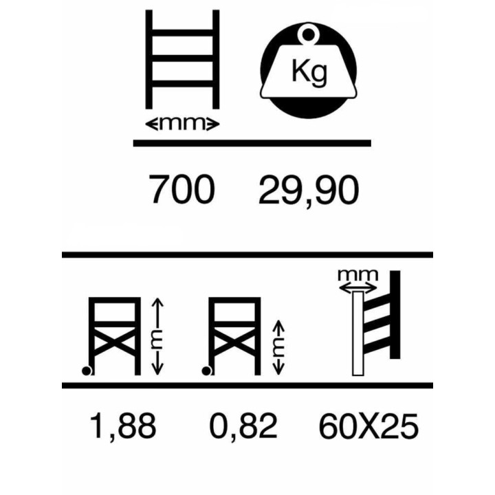Marchetti DINAMICO kokoontaittuva alumiinityöteline, 2,80 m, 150 kg, sisäkäyttöön