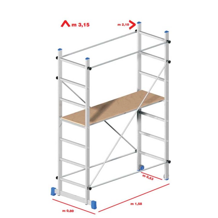 Marchetti Superminio kokoontaitettava alumiiniteline, 300 cm, 120 kg, 2 pyörää