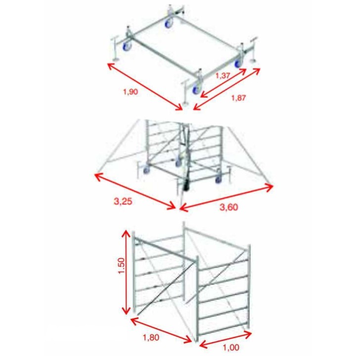 Marchetti RHINO SYSTEM 100x180 siirrettävä työteline, 8 m
