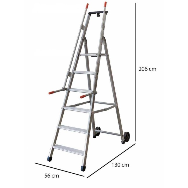 Facal Mayora QM-6 alumiinitikas, 6 askelmaa, 206 cm, 150 kg, pyörät