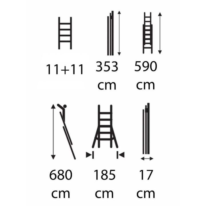 Facal Roller R35-2S jatkotikas, 5,90 m, alumiini, 11 + 11 askelmaa