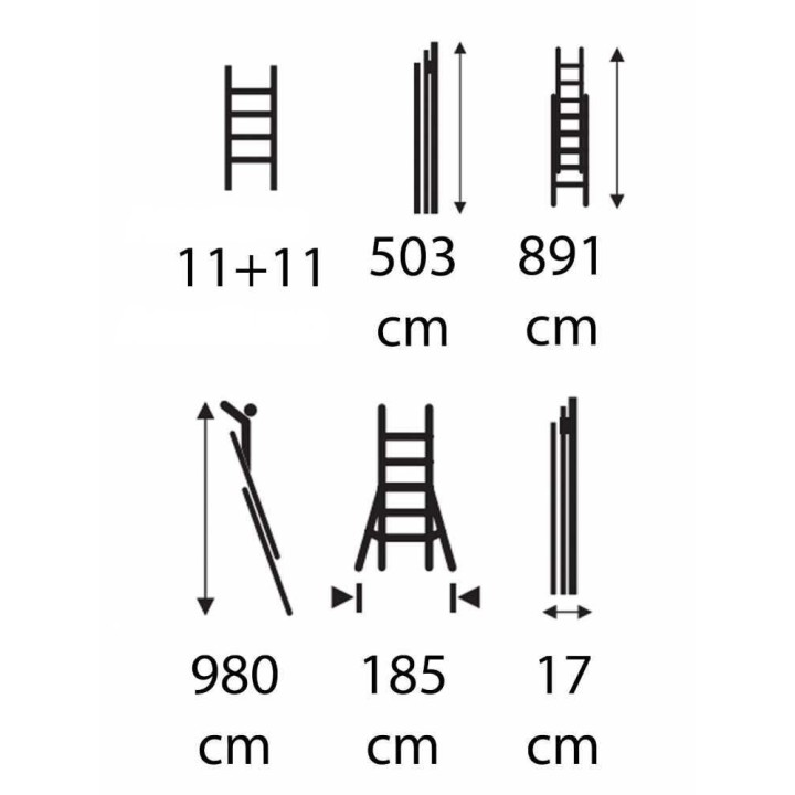 Facal Roller R50-2S jatkettava alumiinitikas, 2 × 16 askelmaa, 9,80 m, 150 kg