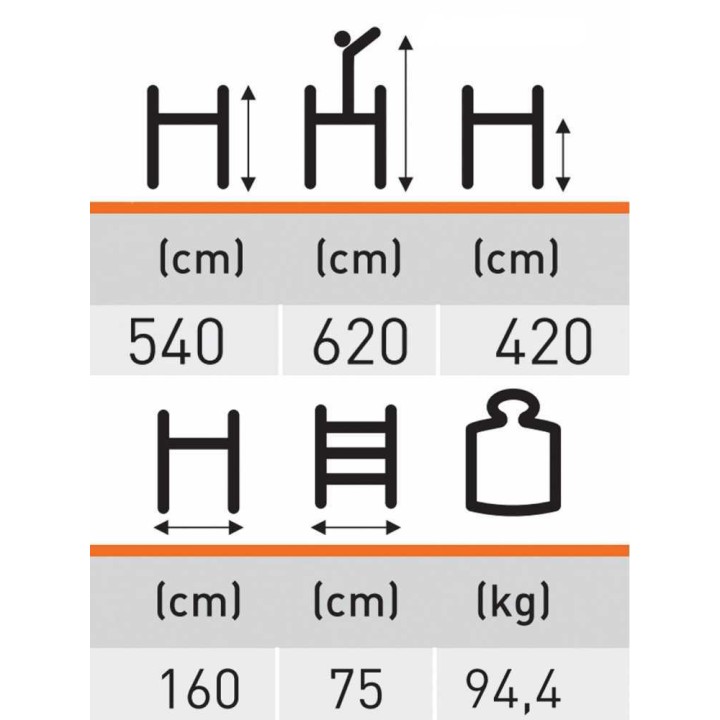 Facal Alumito MAXI siirrettävä alumiiniteline, 5,40 m, kulkuluukku, 150 kg
