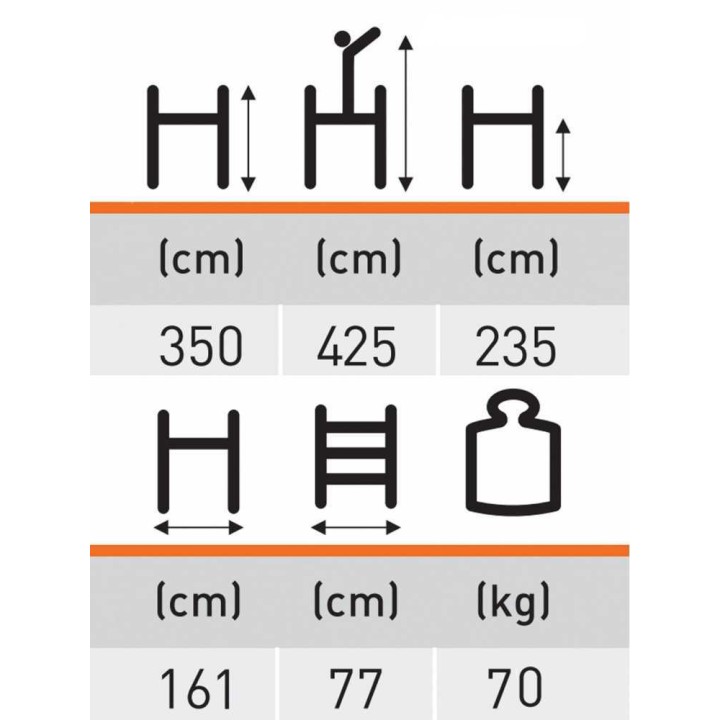 Facal Capo 1/C siirrettävä alumiiniteline, 350 cm, 180 kg, taitettava