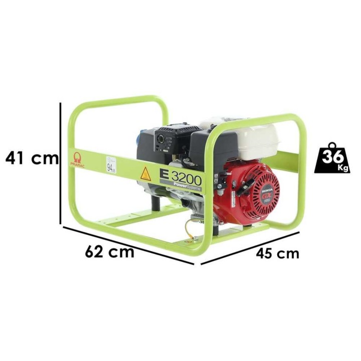 Pramac E 3200 bensiinikäyttöinen generaattori, 2,2 kW jatkuva teho, 2,6 kW maksimi