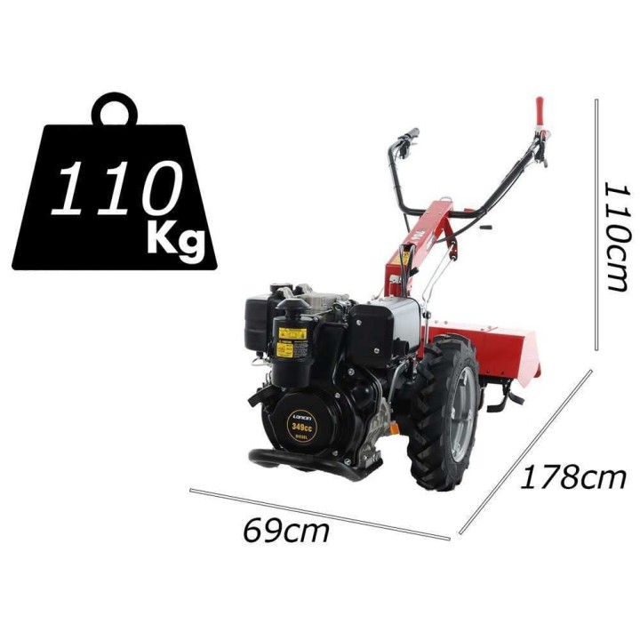Ginko 706 -moottorikultivaattori, Loncin D350F diesel, 8 HP, 70 cm