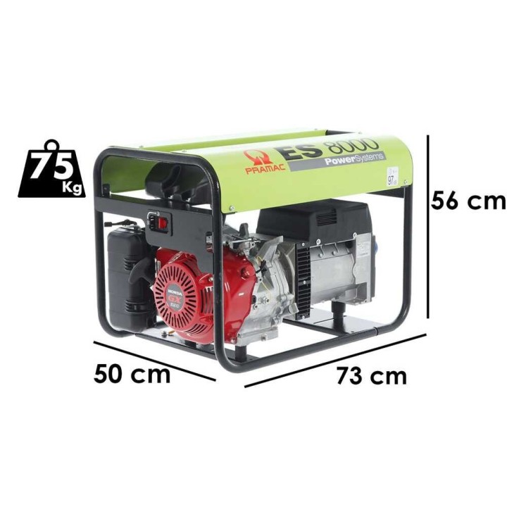 Pramac ES 8000 kolmivaihegeneraattori, 6,6 kW, Honda GX 390, AVR, bensiini