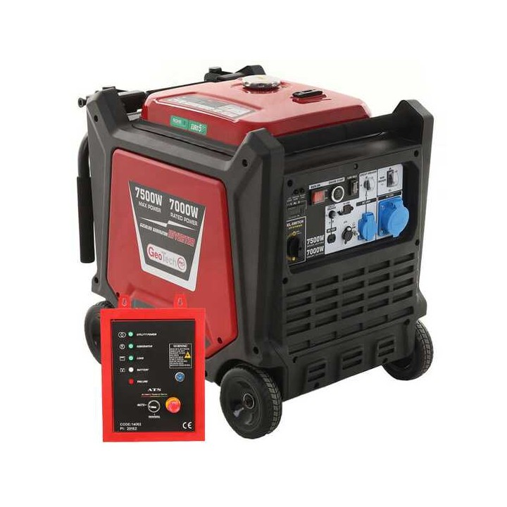 GeoTech Pro PTGA 9000 bensiinigeneraattori 7 5 kW 230 V invertteri ja ATS