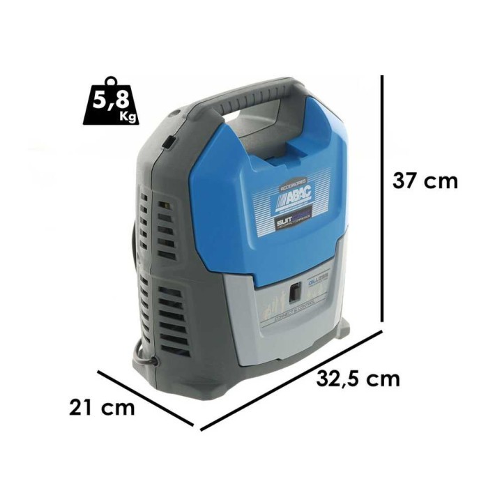 Abac Suitcase - 0 öljytön kannettava kompressori, 1,5 HP, 8 bar, 230 V