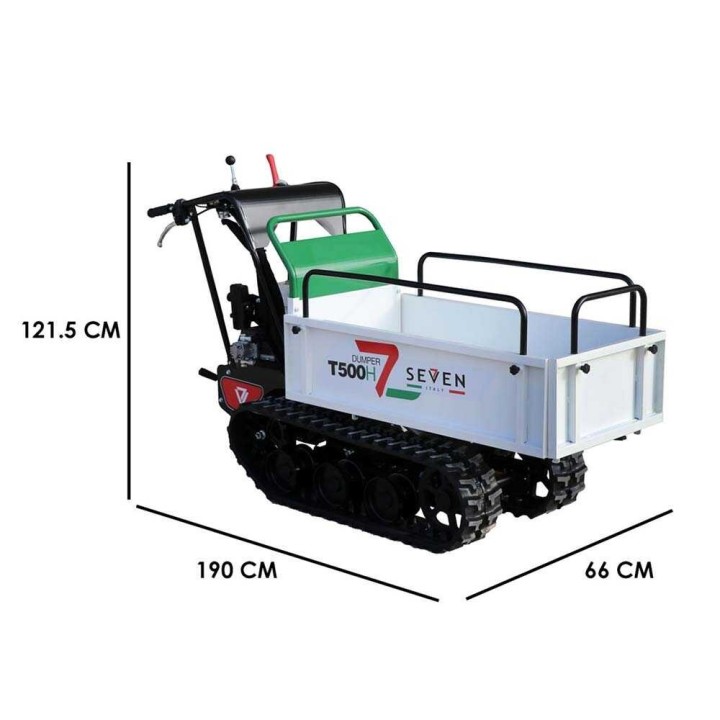 Seven Italy T500H telaketjukuljetin, Honda GX200, 500 kg, hydraulisesti kipattava lava