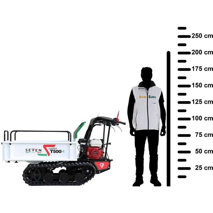 Seven Italy T500H telaketjukuljetin, Honda GX200, 500 kg, hydraulisesti kipattava lava