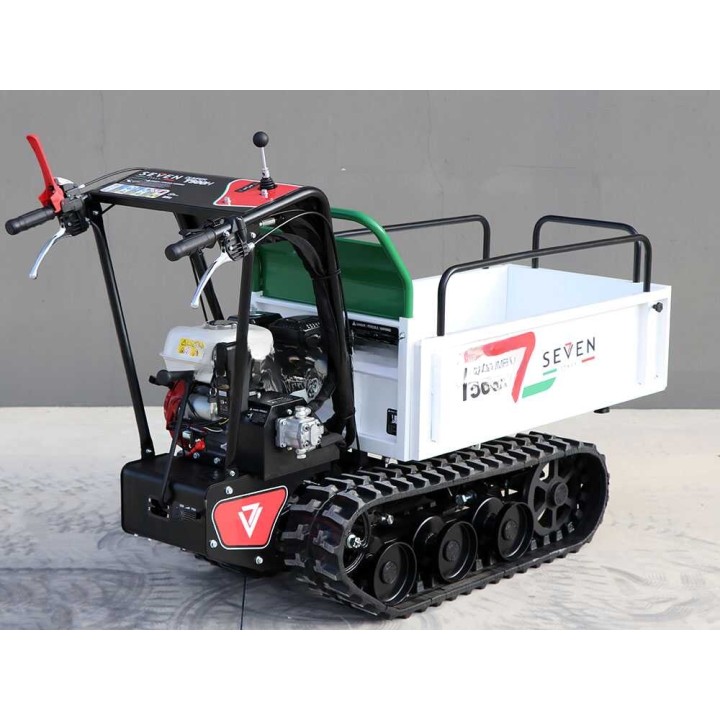 Seven Italy T500H telaketjukuljetin, Honda GX200, 500 kg, hydraulisesti kipattava lava
