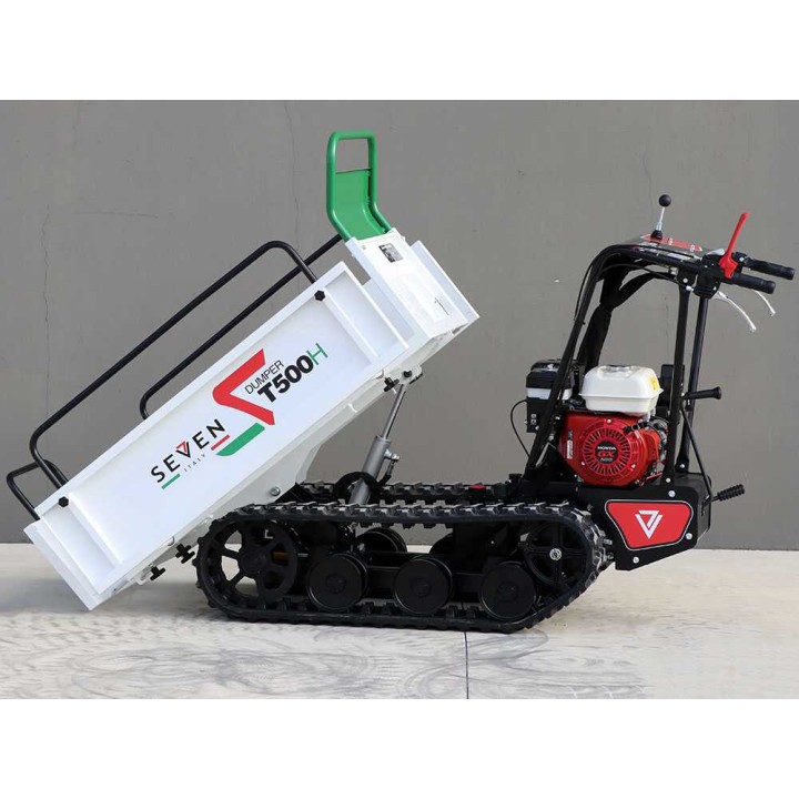 Seven Italy T500H telaketjukuljetin, Honda GX200, 500 kg, hydraulisesti kipattava lava