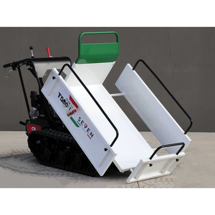 Seven Italy T500H telaketjukuljetin, Honda GX200, 500 kg, hydraulisesti kipattava lava