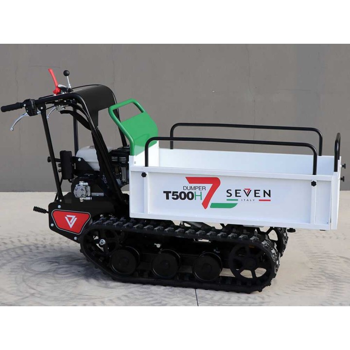 Seven Italy T500H telaketjukuljetin, Honda GX200, 500 kg, hydraulisesti kipattava lava