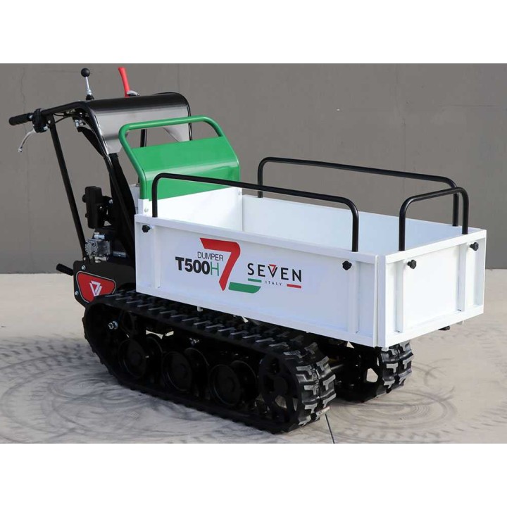 Seven Italy T500H telaketjukuljetin, Honda GX200, 500 kg, hydraulisesti kipattava lava
