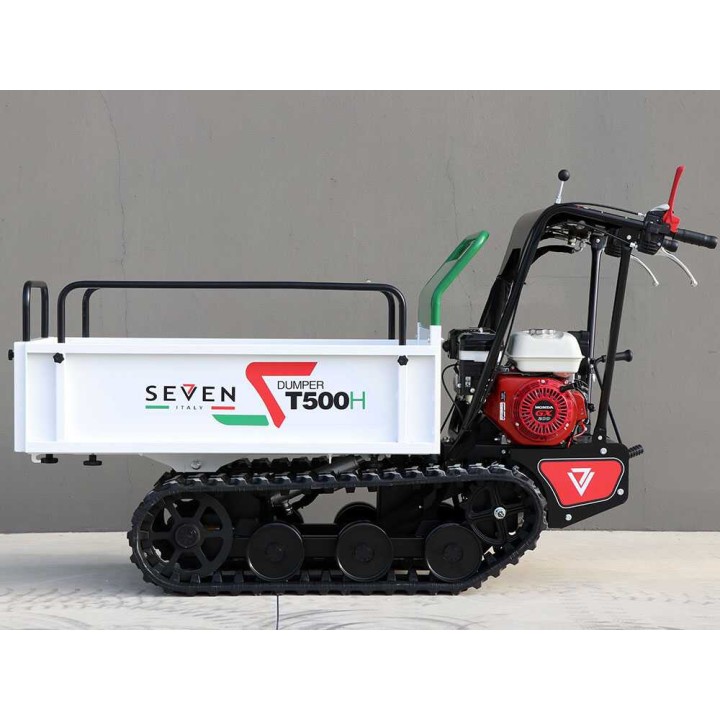 Seven Italy T500H telaketjukuljetin, Honda GX200, 500 kg, hydraulisesti kipattava lava