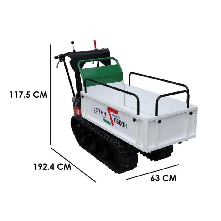 Seven Italy T500H GX telaketjukärry, 500 kg, Honda GX200, hydraulinen lava
