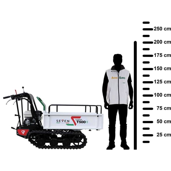 Seven Italy T500H GX telaketjukärry, 500 kg, Honda GX200, hydraulinen lava