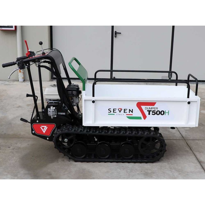 Seven Italy T500H GX telaketjukärry, 500 kg, Honda GX200, hydraulinen lava