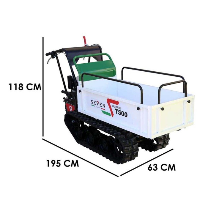 Seven Italy T500 GX-E telaketjukuljetin, 500 kg, Honda GX200, laajennettava lava