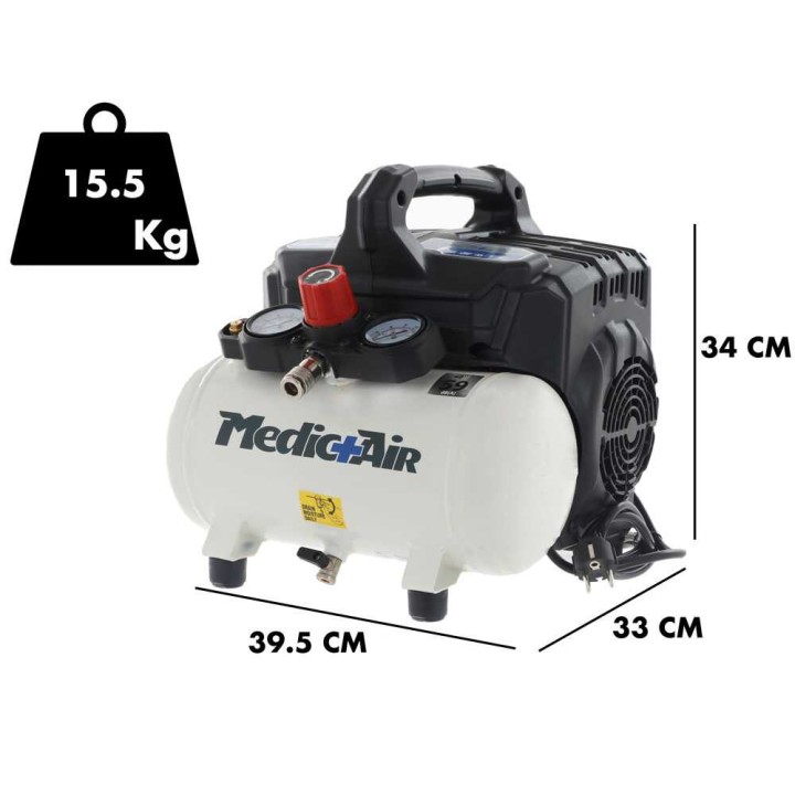 Medic+Air Siltek S/6 Sanifico öljytön sähkökompressori, 1 HP, 6 l, 8 bar