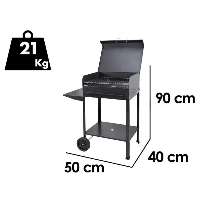 Polifemo Small hiiligrilli, kromattu ritilä 47,5 × 37 cm, 2 tasoa, kansi