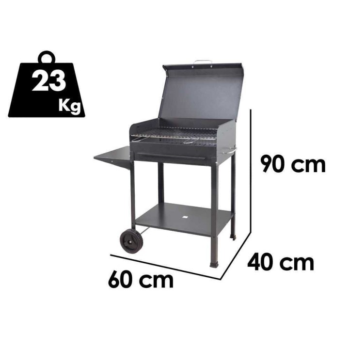 Polifemo Medium hiiligrilli, 57,5 × 37 cm, kromattu teräsritilä, kansi
