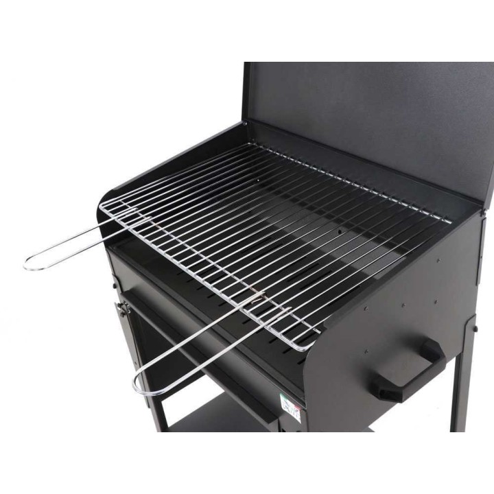 Polifemo Medium hiiligrilli, 57,5 × 37 cm, kromattu teräsritilä, kansi