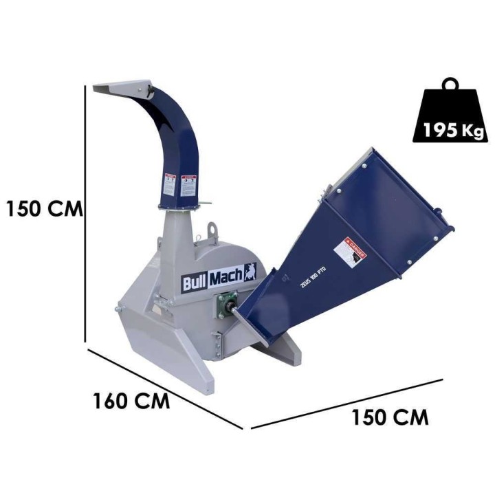 BullMach ZEUS 100 PTO -biotriturator, 30–60 HP, kolmipistekiinnitys, 100 mm