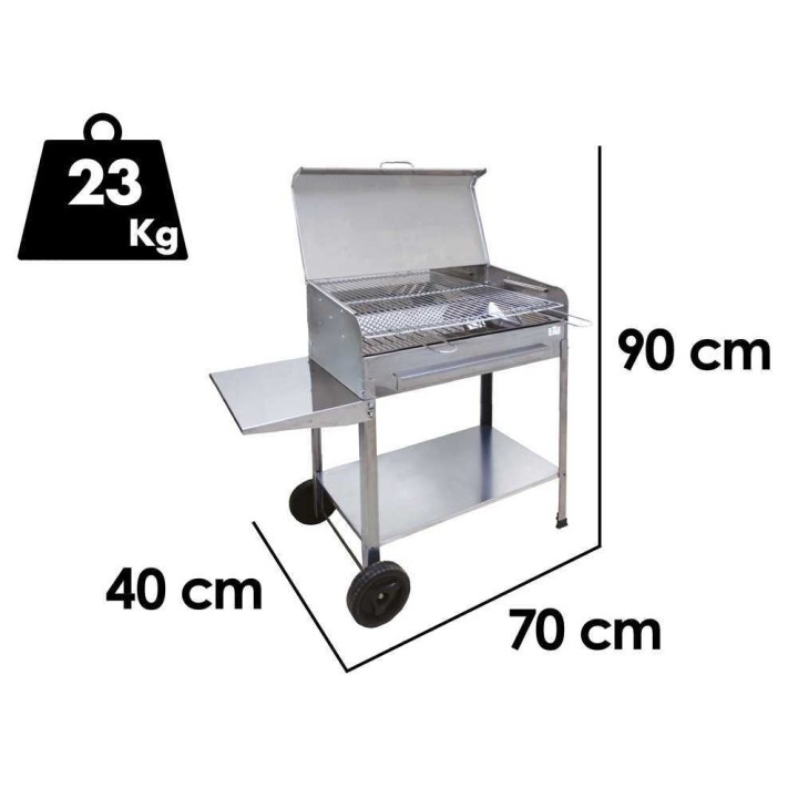 Mille Achille INOX 70 × 40 × 90 hiiligrilli, ritilä 67,5 × 37 cm, teräs