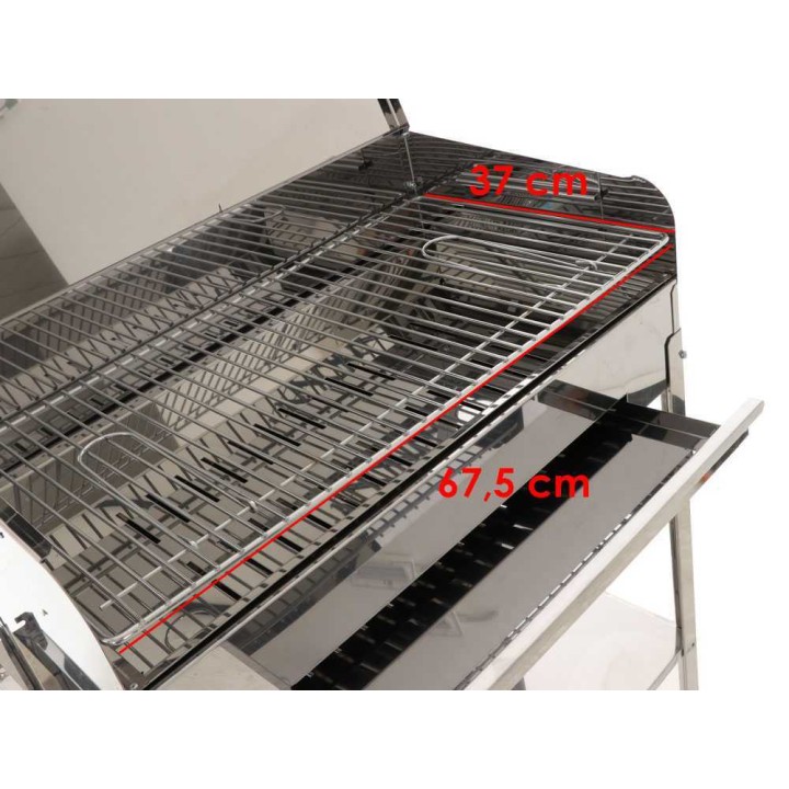 Mille Achille INOX 70 × 40 × 90 hiiligrilli, ritilä 67,5 × 37 cm, teräs