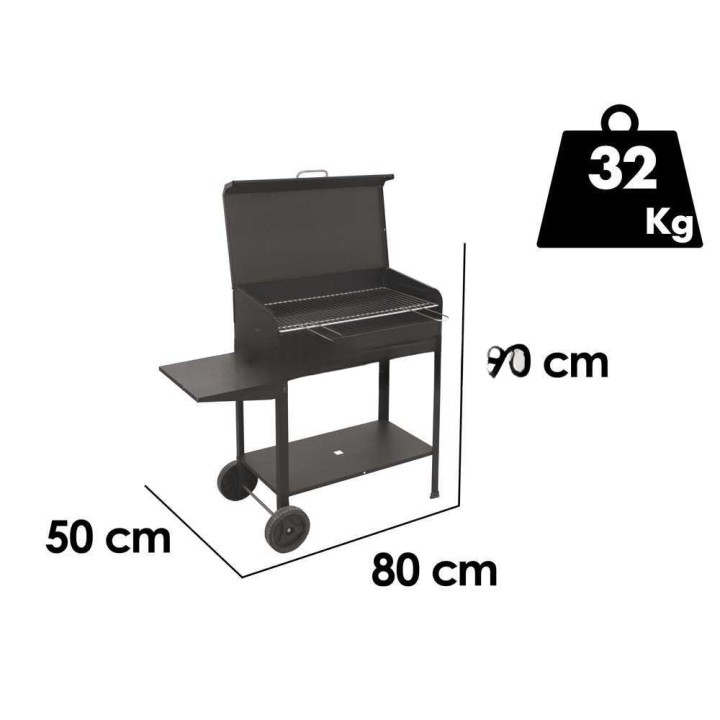 Mille Etna hiiligrilli, 77,5 × 47 cm, kromattu teräsritilä, kansi