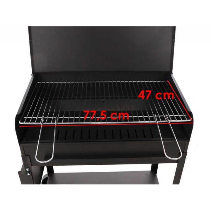 Mille Etna hiiligrilli, 77,5 × 47 cm, kromattu teräsritilä, kansi