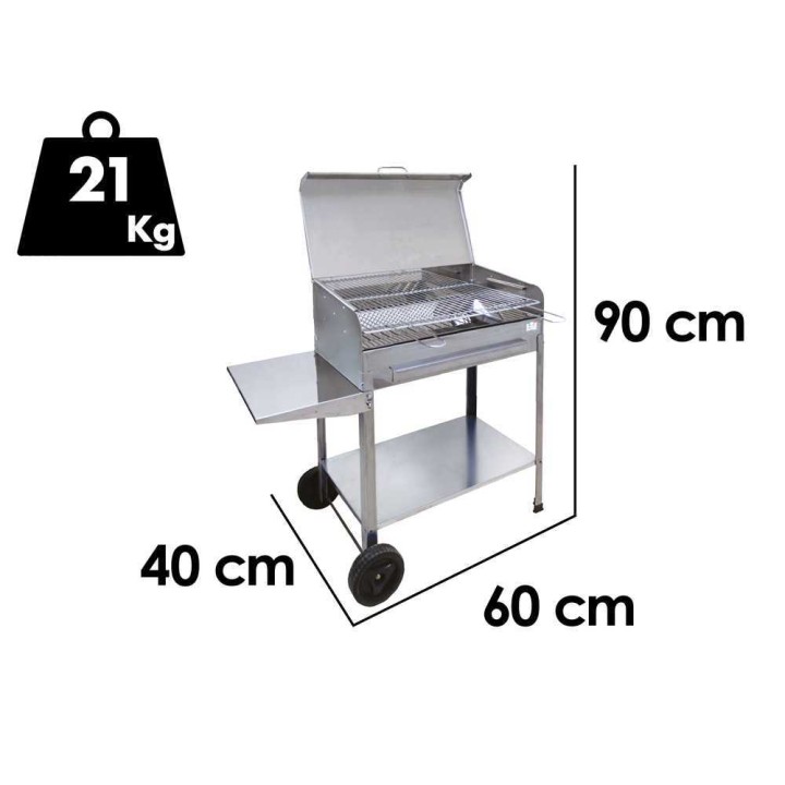 Mille Achille INOX 60 × 40 × 90 hiiligrilli, 57,5 × 37 cm, ruostumaton teräs