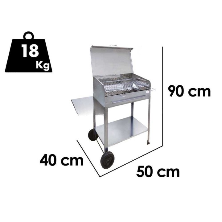 Achille INOX 50x40x90 hiiligrilli, ruostumaton teräs, 47,5 × 37 cm