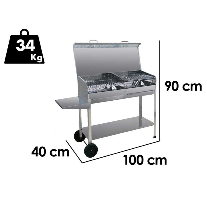 Mille Achille Big INOX hiiligrilli, 2 × 47,5 × 37 cm, ruostumaton teräs