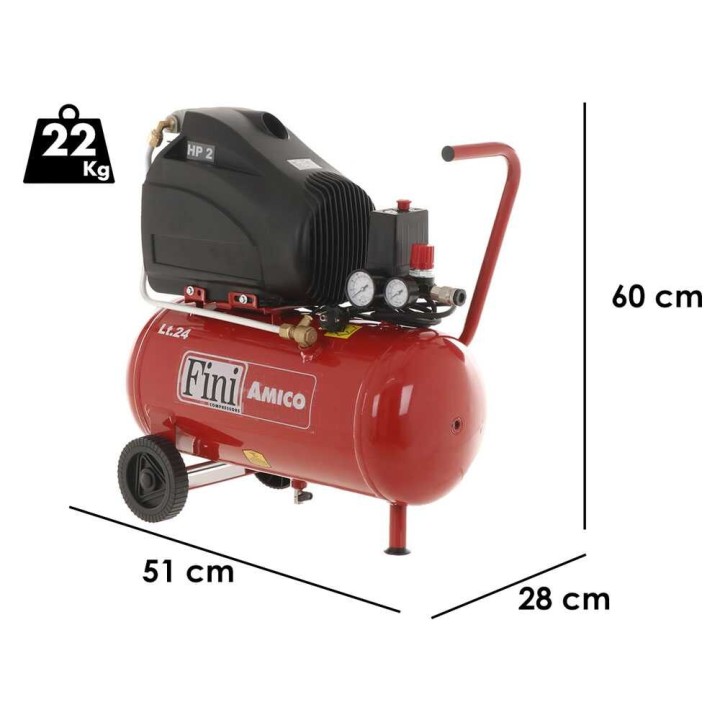 Fini Amico 25/SF2500 sähkökompressori, 2 HP, 24 l, 10 bar