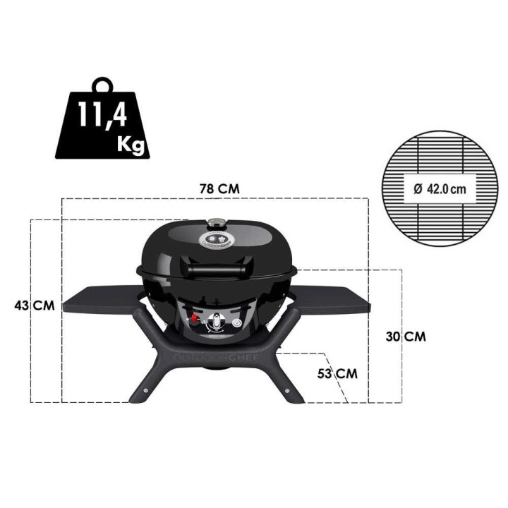 Outdoorchef MiniChef 420 G kannettava kaasugrilli, 4,3 kW, Ø 42 cm