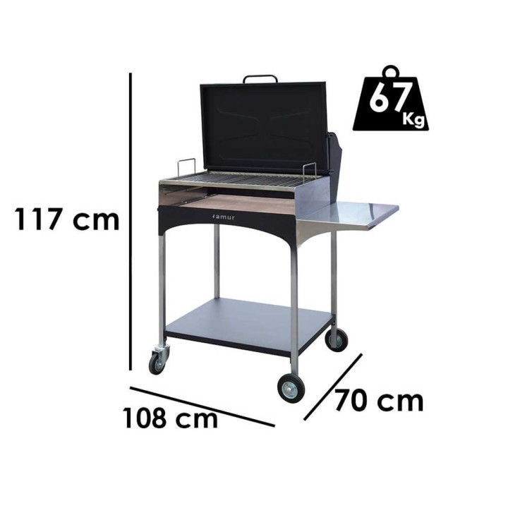 Famur BK 8 Elite puu- ja hiiligrilli, 66 × 44 cm, ruostumaton teräs